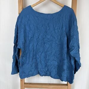 NWT Liv by Habitat Blue Crinkled Blouse Drop Sleeves Top #0755 Size S